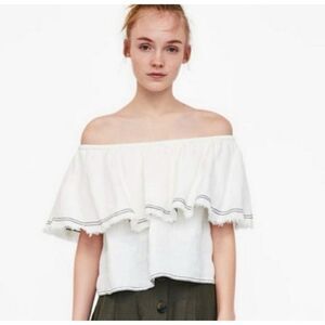 Zara Woman White Off The Shoulder Linen Top Size XS